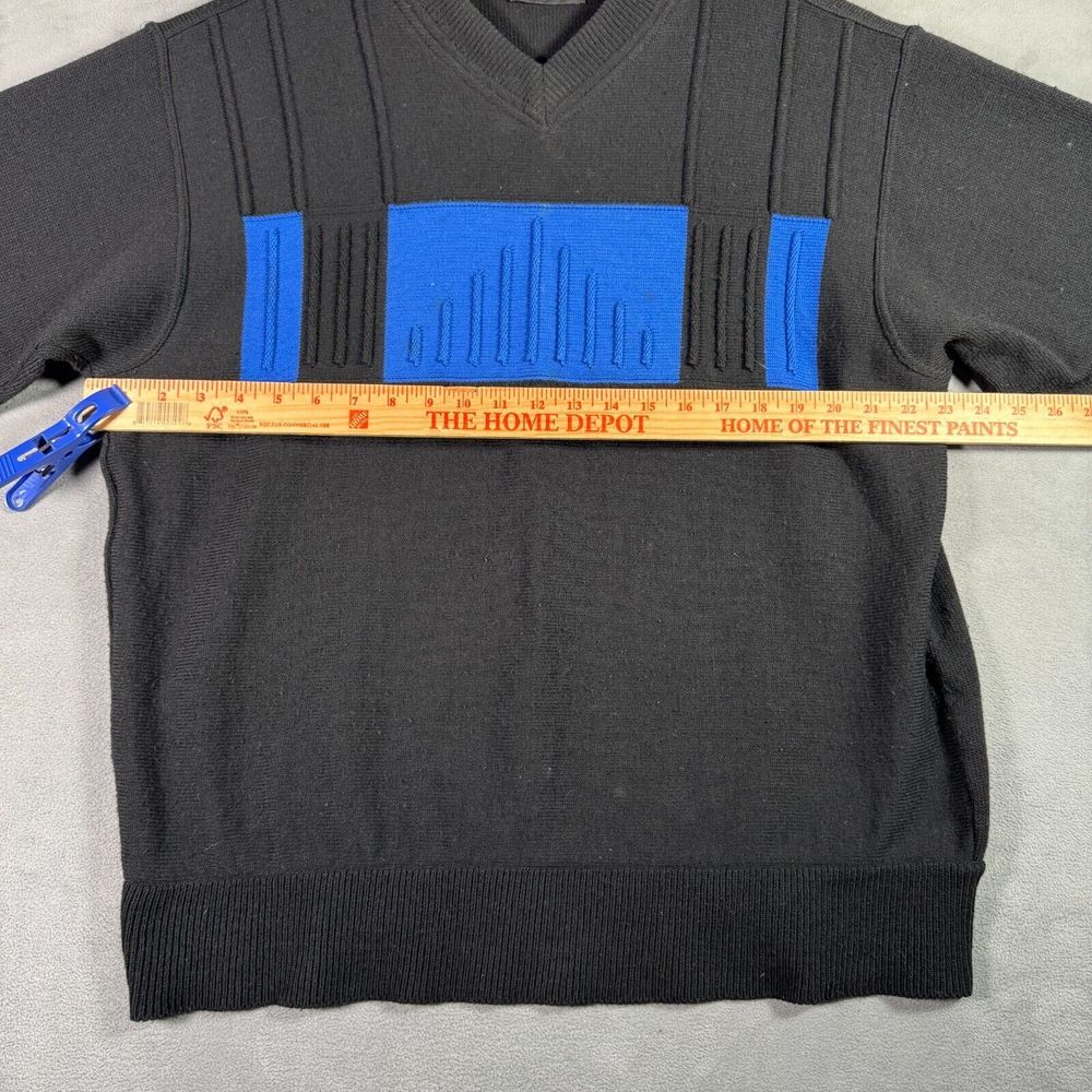 VTG Carlo Colucci Sweater Mens Size 52/ L Black Blue 3D Knit Wool Blend Cosby - Picture 5 of 10